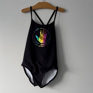 Body Glove Kids One Piece Swimsuit - Black with Rainbow Logo